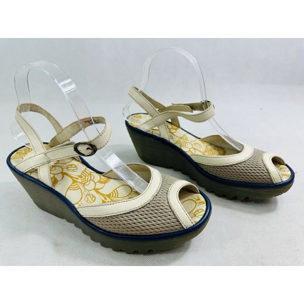 Fly London YANS190Fly Yans Tan Leather Wedge Sandal Womens EU 40 US 9-9.5